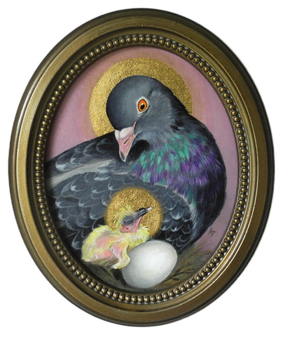 Pigeon Theotokos in Pink 8x10